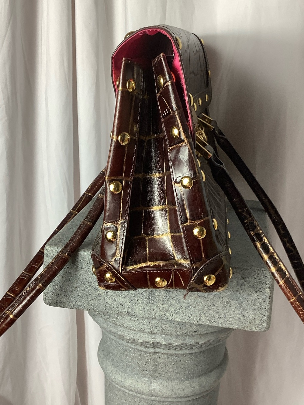 Nordstrom Croc-Embossed Dark Brown Satchel with Gold Hardware - Picture 5 of 8